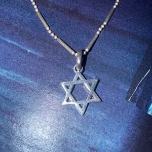 Sterling Silver 925 star of David necklace and vintage bead and stick chain